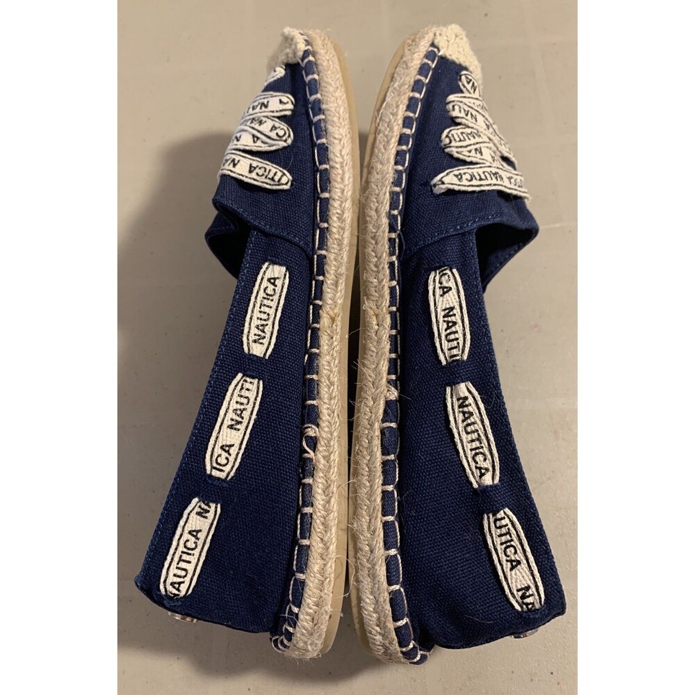 Nautica Shoes Womens 8 Navy White Nautical Canvas Flats Slip Ons Coastal Boat - Picture 3 of 7